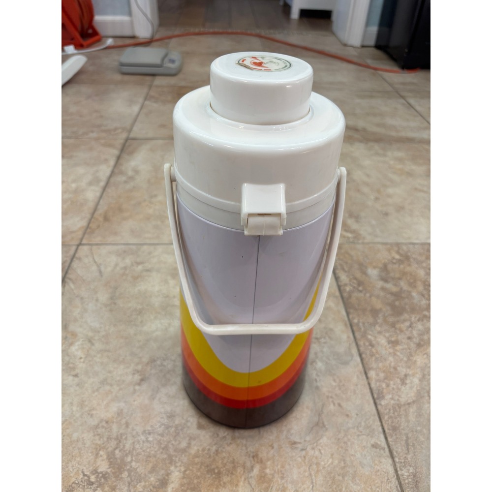 Vintage Phoenix Retro 70s Rainbow Stripe Airpot Coffee Carafe Insulated Pump
